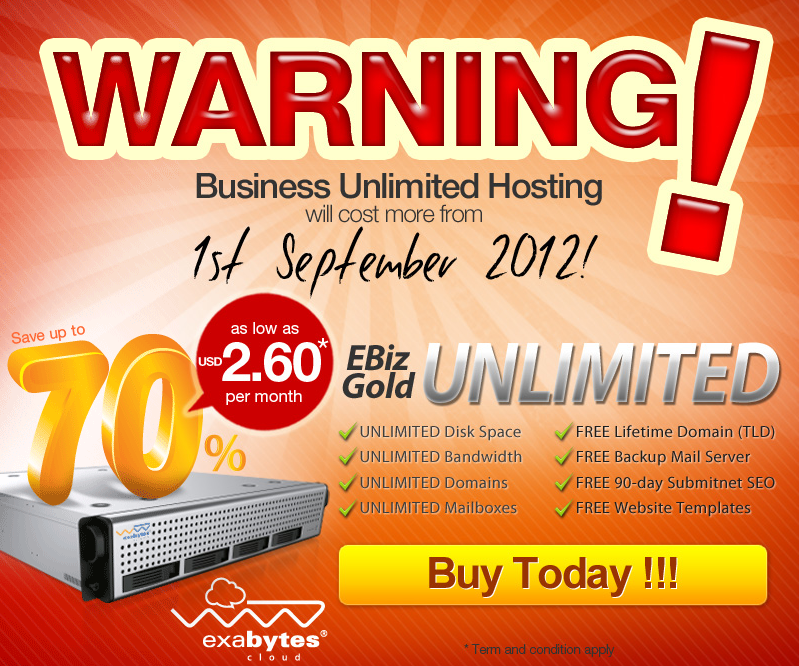 exabytes 3折大促销 EBiz Gold Unlimited-国外主机测评
