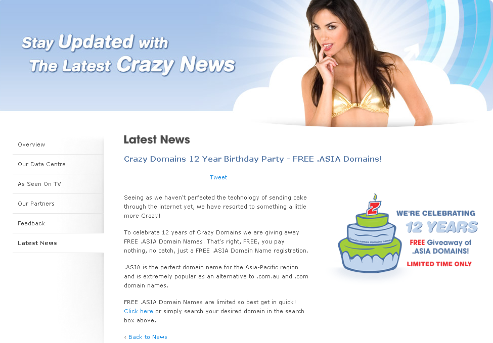 crazydomains12周年庆，免费一年.asia域名-国外主机测评