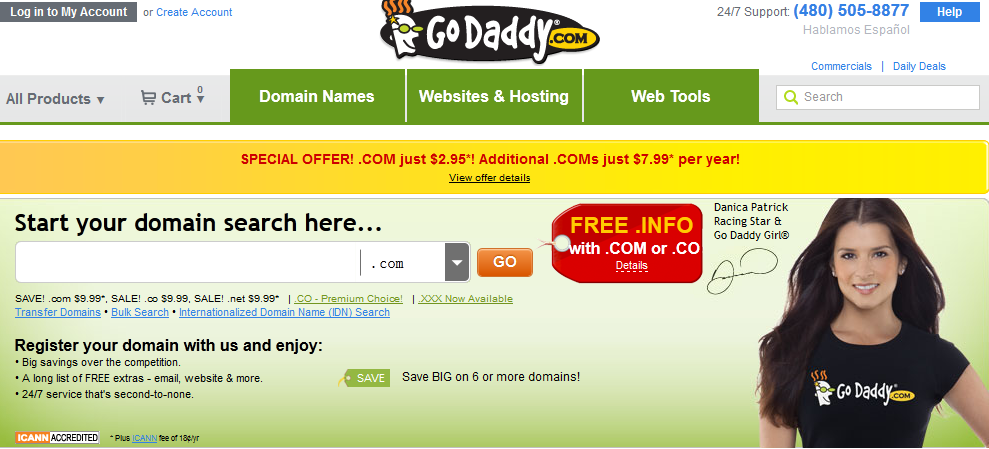 godaddy长效优惠码2.95美元注册com