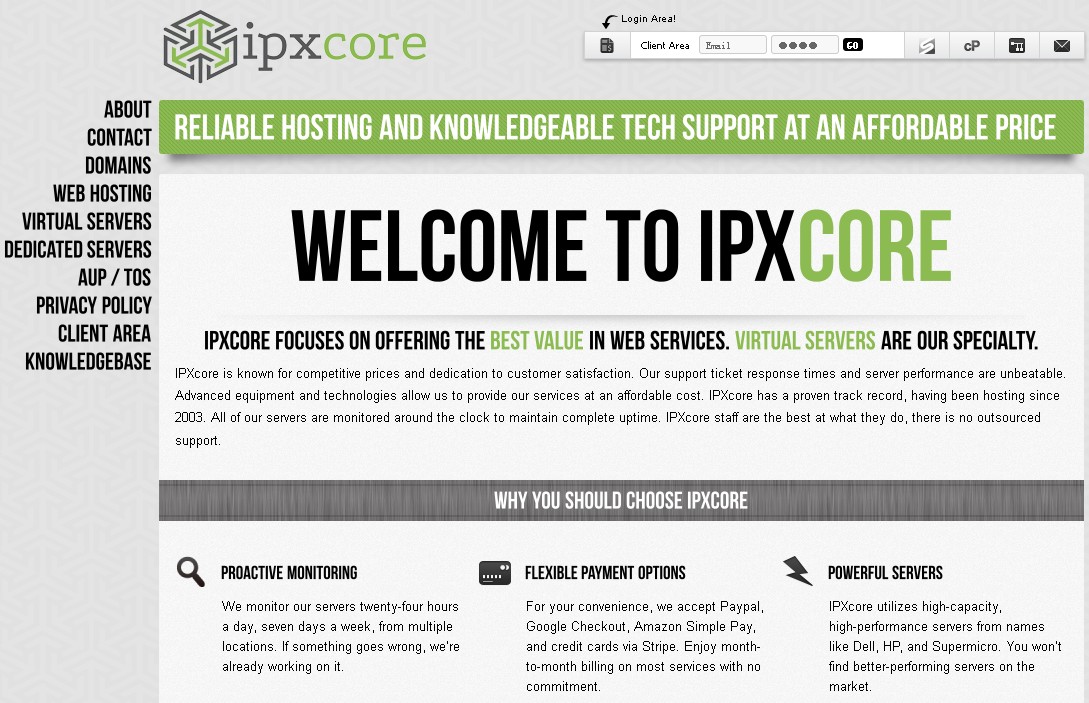 IPXCORE-256m内存/20g硬盘/500g流量/1.75美元每月