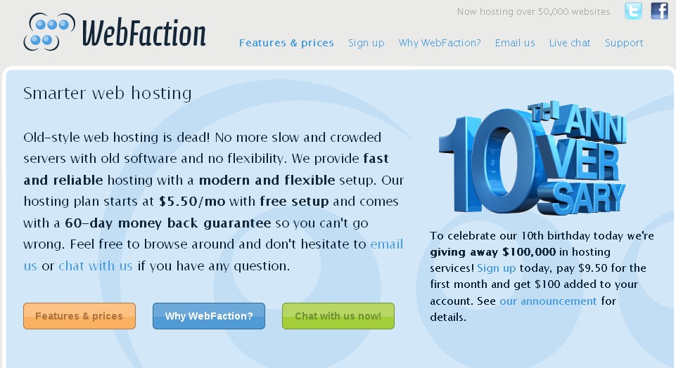 webfaction送100美元主机服务