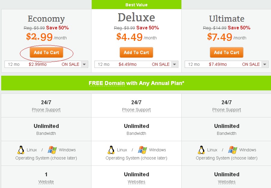 gd-1 godaddy-Economy主机年付12美元(100G硬盘)