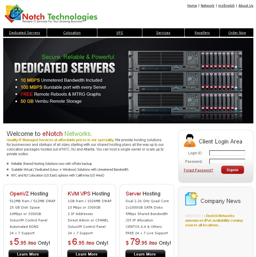 enotchnetworks 4.95美元1g内存openvz或512M kvm-国外主机测评