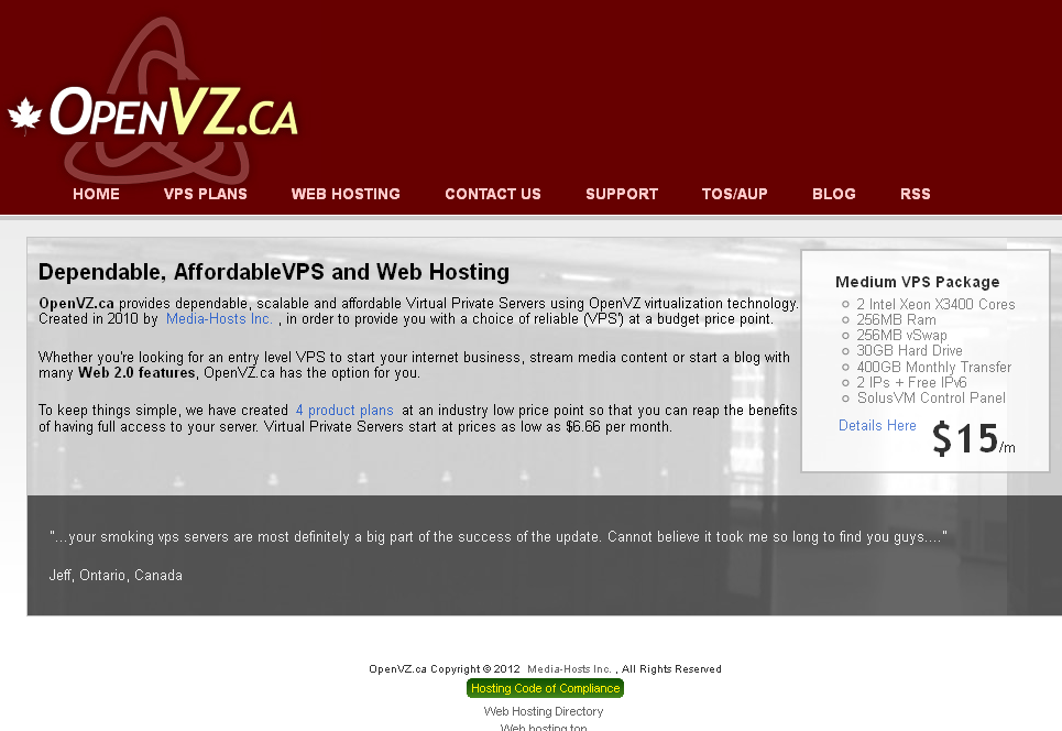 openvzca openvz.ca-7美元/512m内存/2代VZ/蒙特利尔