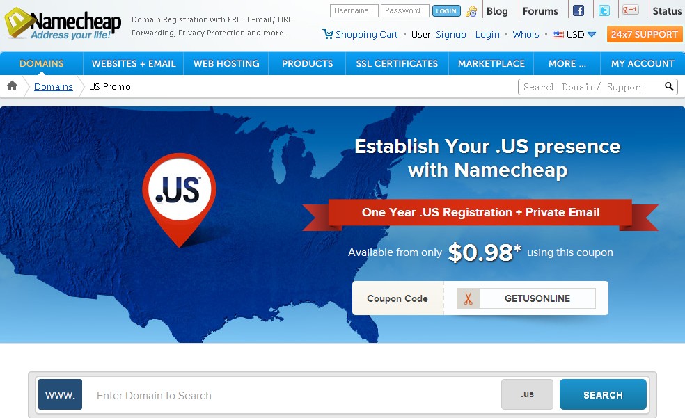 Namecheap-0.98美元注册us域名(每人限额5个)-国外主机测评