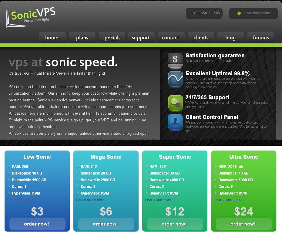 SonicVPS-6美元/512m内存/KVM/20g硬盘/2500g流量-国外主机测评