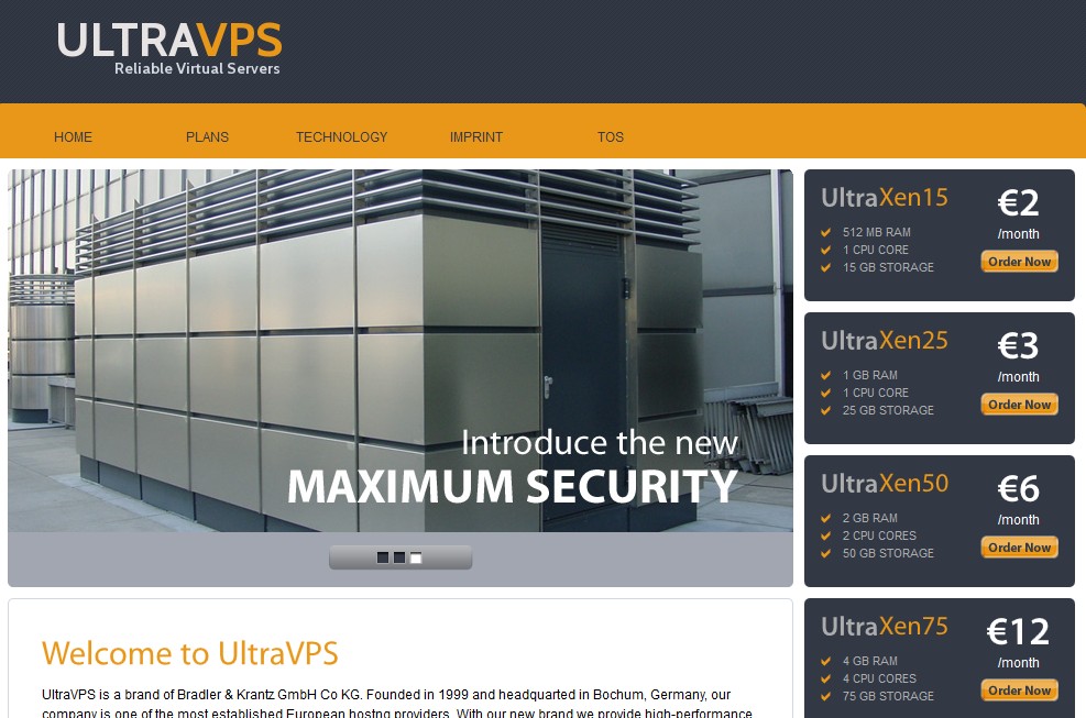 推荐:ultravps-2欧元/Xen PV/512m内存/15g硬盘/500g流量-国外主机测评
