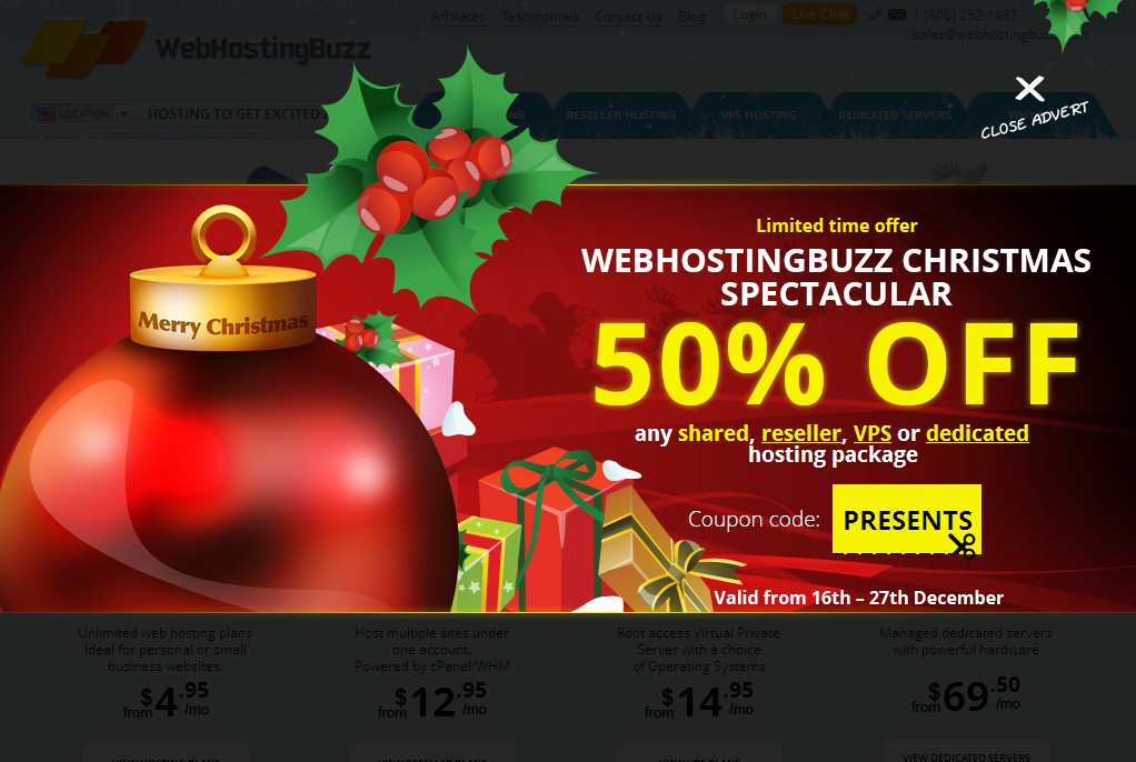圣诞节: webhostingbuzz-5折/虚拟主机/VPS/服务器-国外主机测评