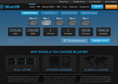 bluevm-512M内存的KVM和OVZ年付都只要9.9美元