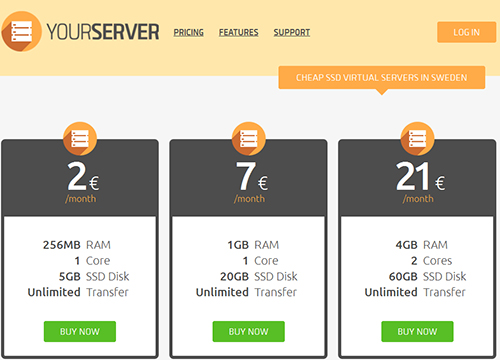 yourserver-瑞典/100M不限量/256m内存/5gSSD-国外主机测评
