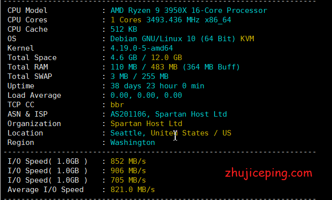 sp1 简单测评spartanhost西雅图10Gbps带宽的高端VPS（AMD Ryzen9 3950X+DDR4+NVMe）