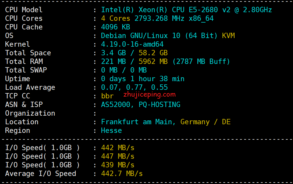 pqde1 简单测评the.hosting德国机房1Gbps带宽不限流量VPS