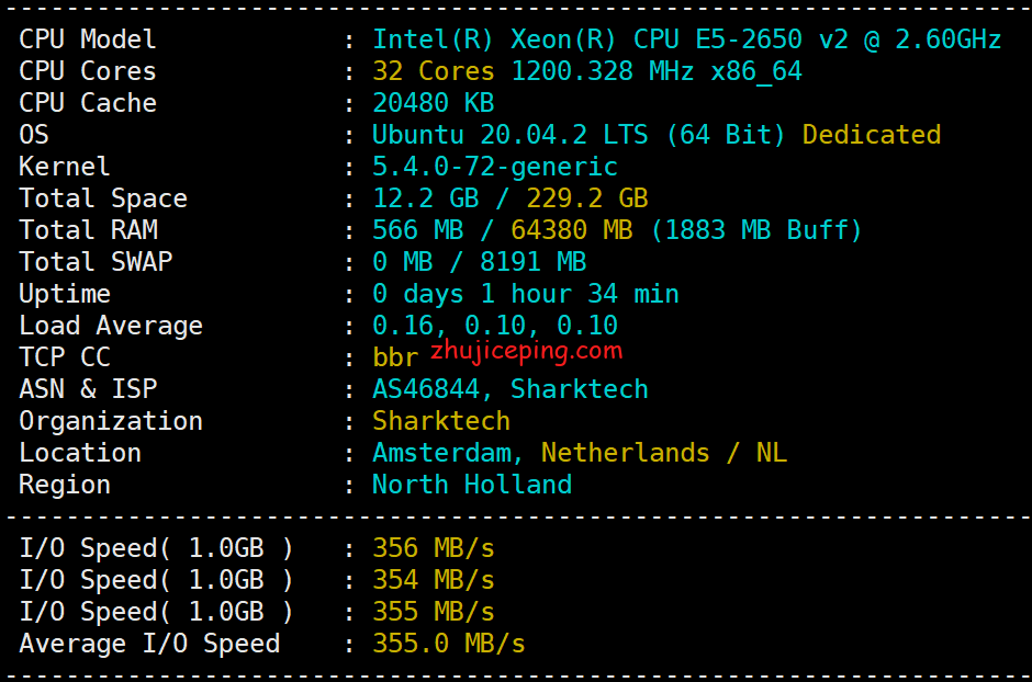 简单测评sharktech荷兰机房10Gbps带宽不限流量服务器-国外主机测评