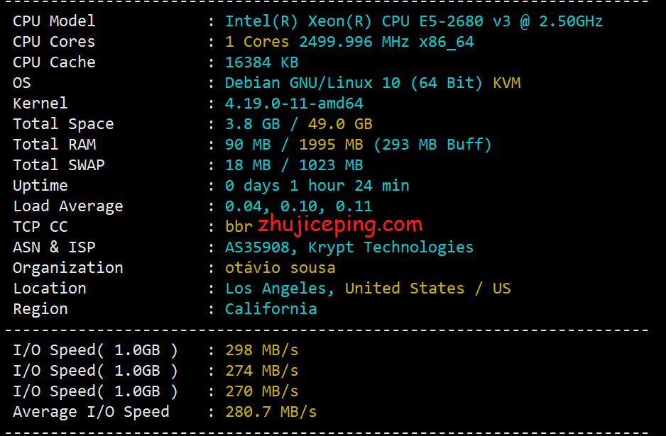 ila1 krypt机房VPS品牌ion cloud：洛杉矶数据中心VPS简单测评
