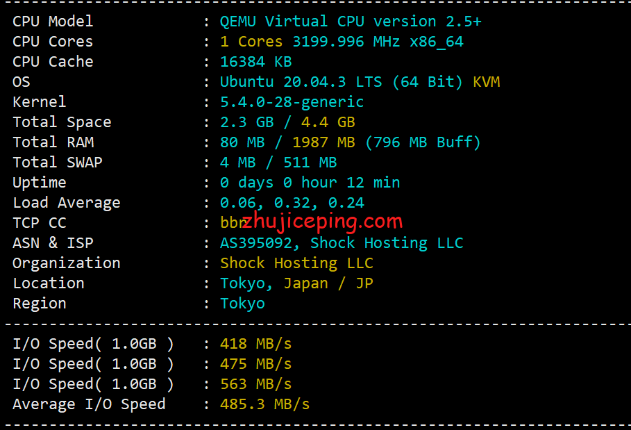 shjp1 shockhosting：简单测评日本东京机房1Gbps带宽的VPS