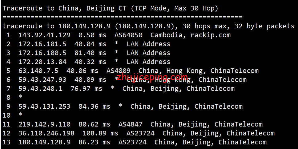 tjpz14 totyun：柬埔寨CN2 VPS简单测评，电信双程CN2，联通和移动也优化得很到位