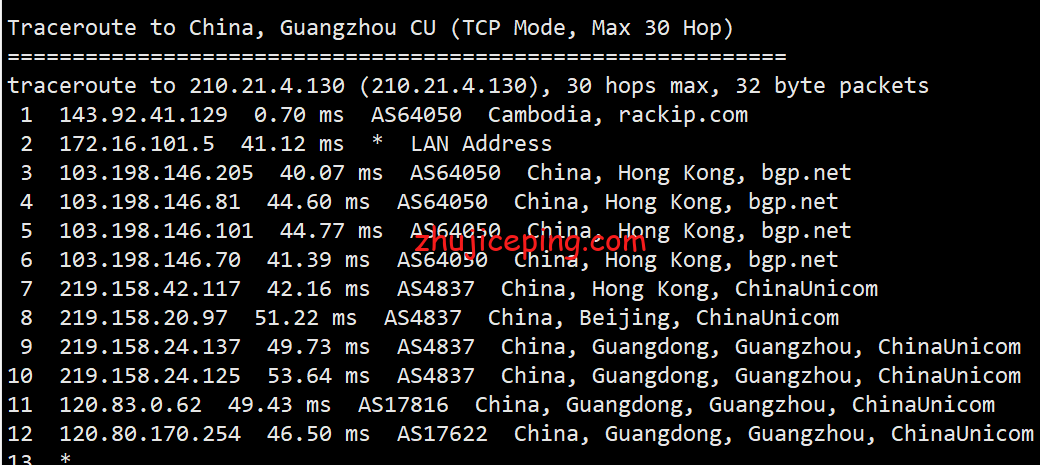 tjpz19 totyun：柬埔寨CN2 VPS简单测评，电信双程CN2，联通和移动也优化得很到位