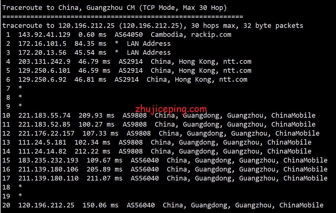 tjpz21 totyun：柬埔寨CN2 VPS简单测评，电信双程CN2，联通和移动也优化得很到位