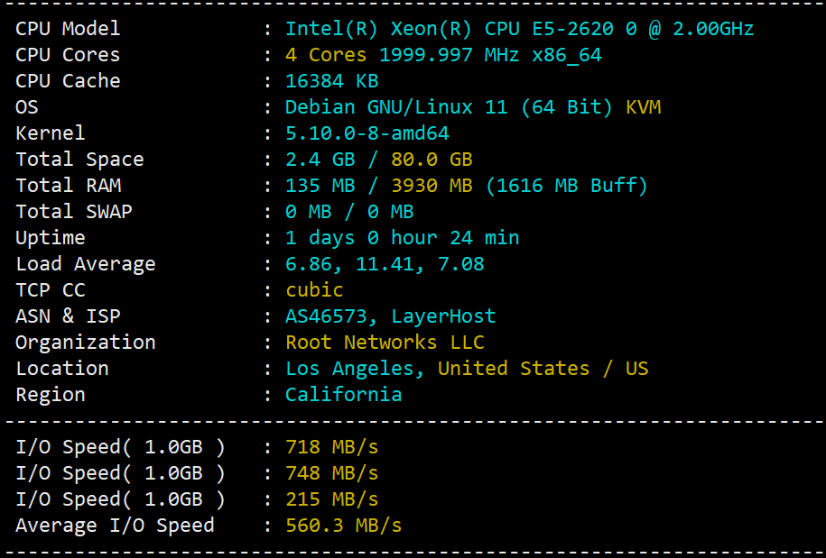 w3d1 简单测评下w3dhost美国洛杉矶AS9929网络的VPS