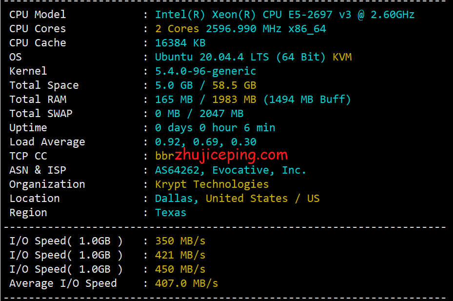 krha1 简单测评krypt机房旗下云服务器品牌“iONcloud”的夏威夷VPS