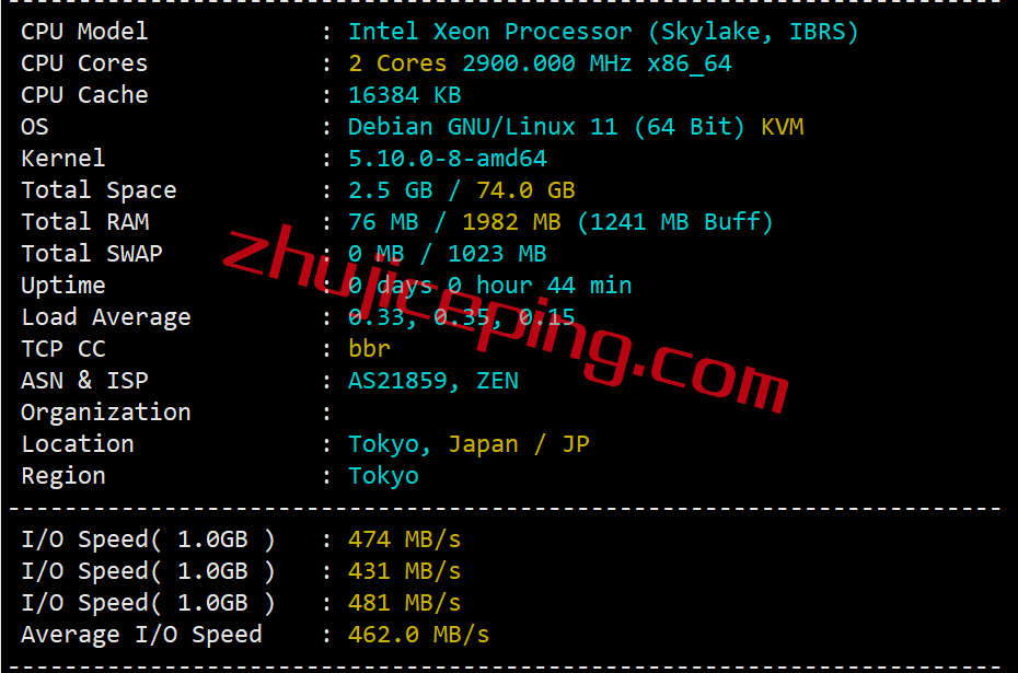 arkjp1 zenlayer日本国际线路云服务器测评，适合联通和移动线路，电信略差！