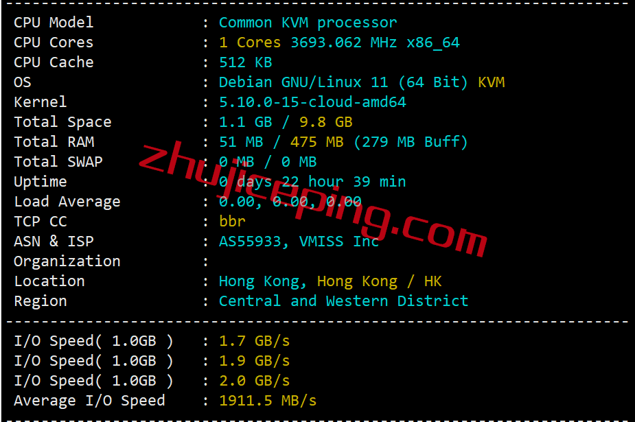 vmhka1 月付18快的vmiss香港AMD VPS怎么样？来看看测评数据吧！