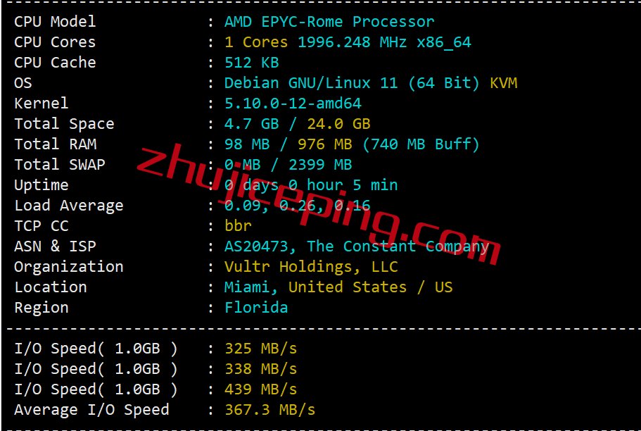 vmm1 Vultr云服务器怎么样？简单测评下迈阿密数据中心的云服务器
