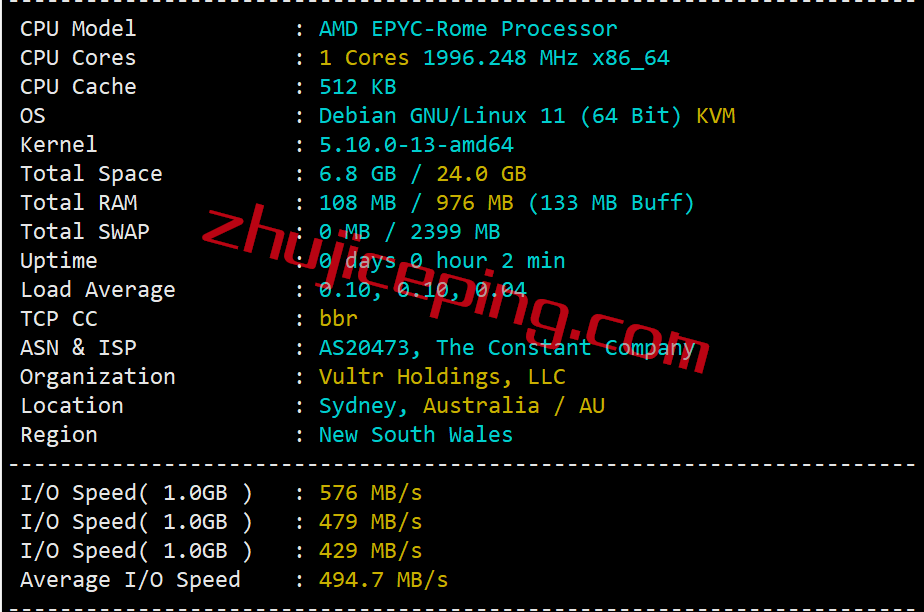 vsyd1 Vultr怎么样？测评：VULTR澳大利亚悉尼数据中心云服务器