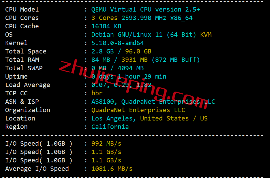 hdare1 hostdare怎么样？简单测评“Los Angeles NVMe SSD KVM VPS”