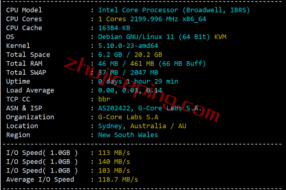 gcau1 gcore vps 怎么样？澳大利VPS(悉尼数据中心)简单测评（Sydney），移动推荐！