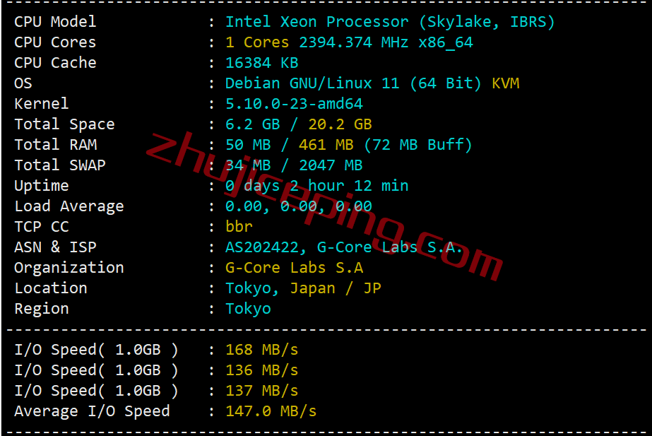gcjp1 gcore怎么样？简单测评gcore日本VPS，分享数据，方便参考