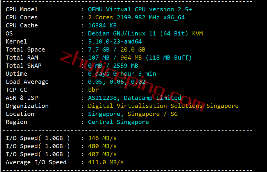 digital-vm新加坡VPS怎么样？CPU性能较弱，硬盘I/O还不错，跑网站等项目问题不大