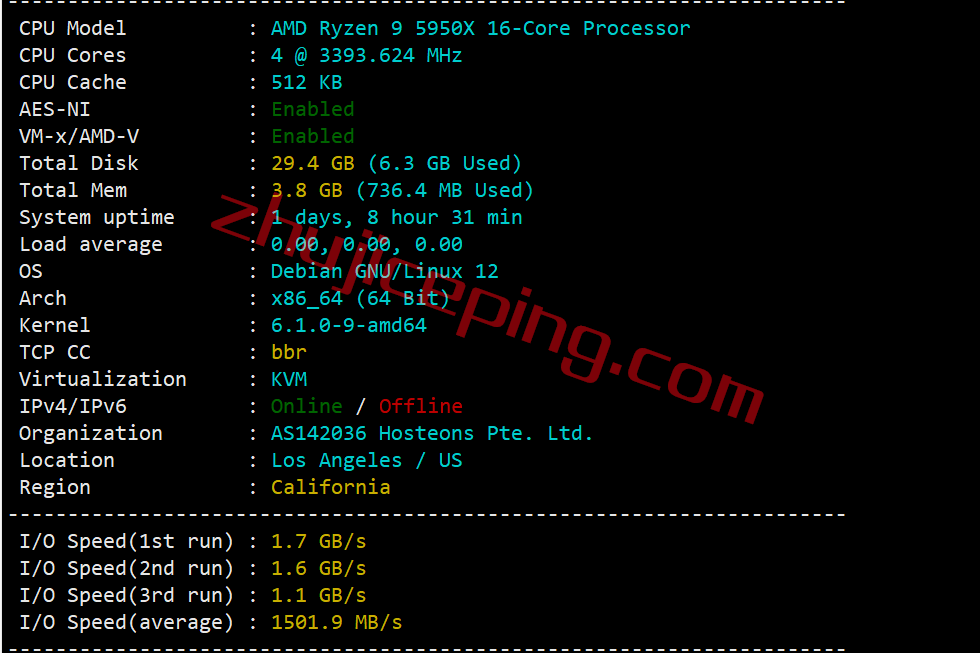honla1 hosteons怎么样？测评下洛杉矶机房AMD平台的VPS：10G带宽，解锁迪士尼\netflix\chatgpt等一堆