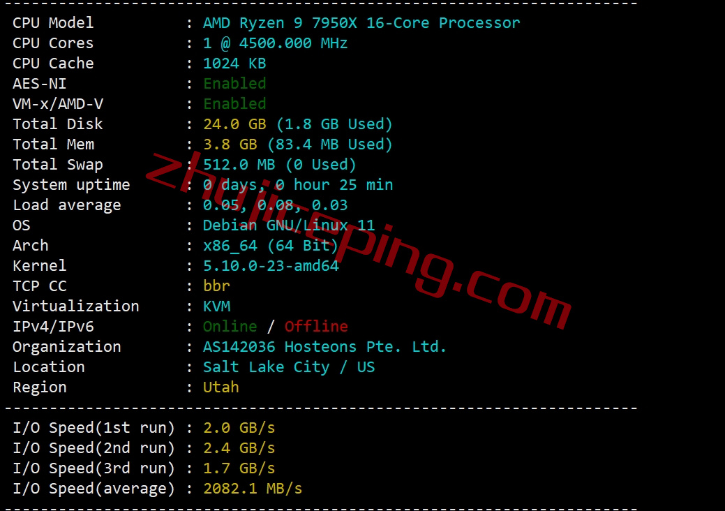 hes1 测评下hosteons盐湖城“高性能”VPS业务“Ryzen 7950X Based HYBRID Dedicated Server ”