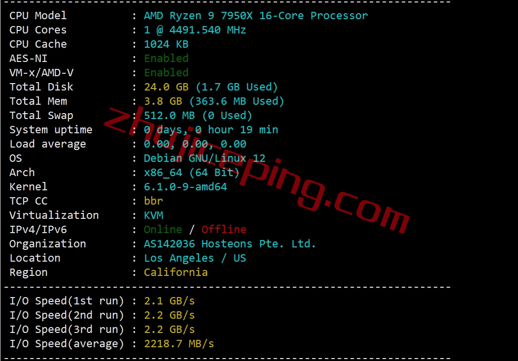 heons1 hosteons怎么样？测评下洛杉矶AMD Ryzen 9 7950X系列VDS