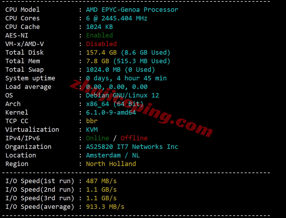 eunl1-1 搬瓦工荷兰三网纯高端线路VPS的详细测评数据分享