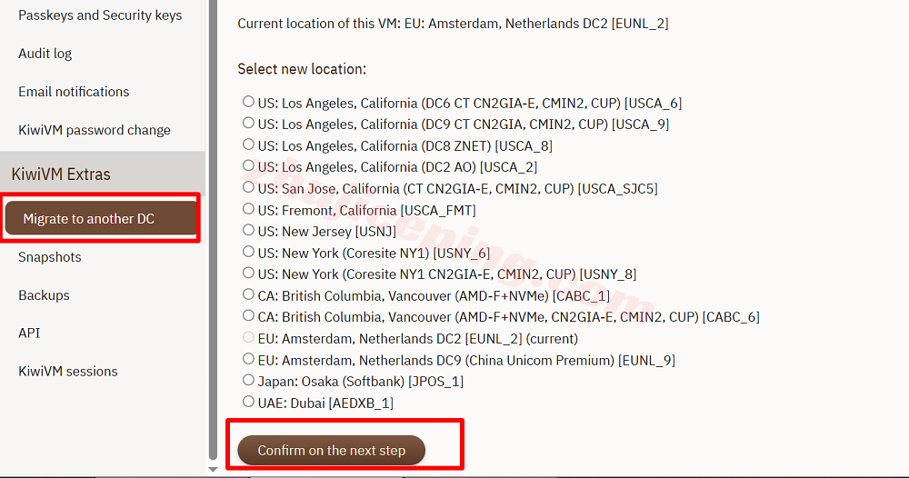 mtadc2 搬瓦工VPS可以在哪些机房之间免费切换？