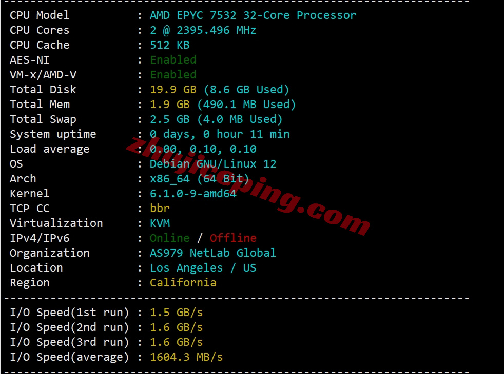 zgohk1 详细测评zgovps的"BGP Network"香港VPS（实际为三网优化直连+AMD高性能硬件）