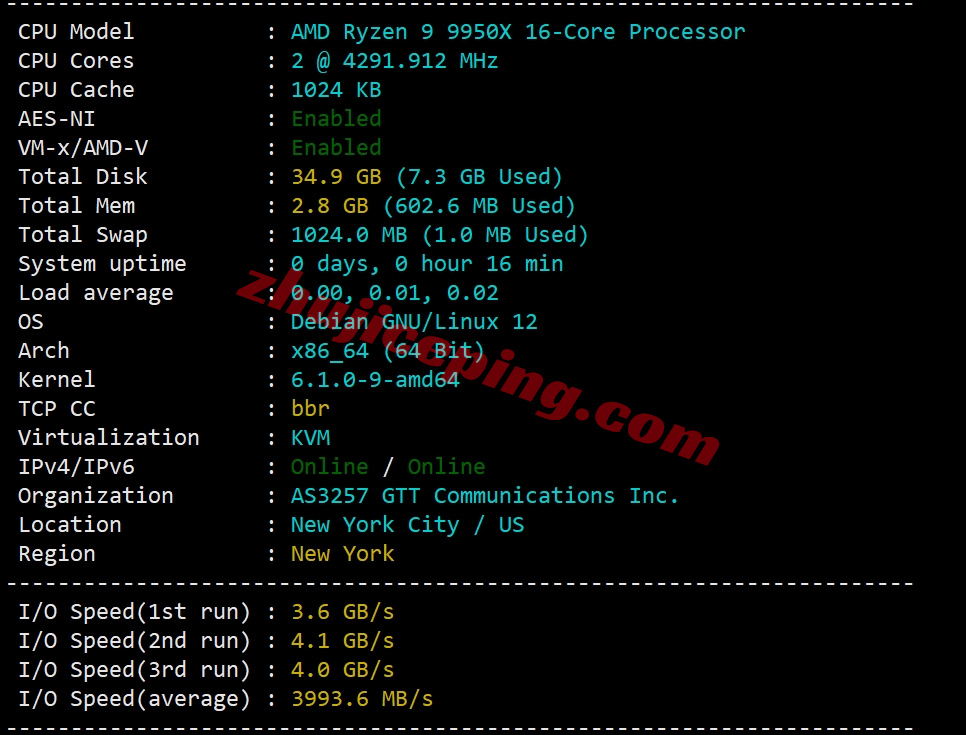bitsny1 详细测评bitsflowcloud美国纽约10G大带宽Ryzen9950X高性能VPS