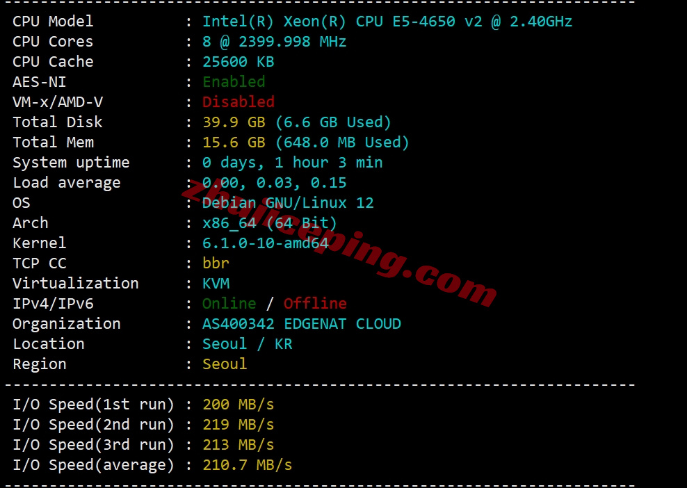 edgekr1 详细测评edgenat韩国SK线路的VPS,延迟低/网络效果好