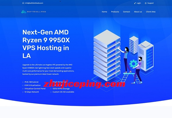 softshellweb洛杉矶高性能VPS，$23.95/年-1G内存/1核Ryzen9950X/20gNVMe/3T流量/10Gbps带宽-国外主机测评