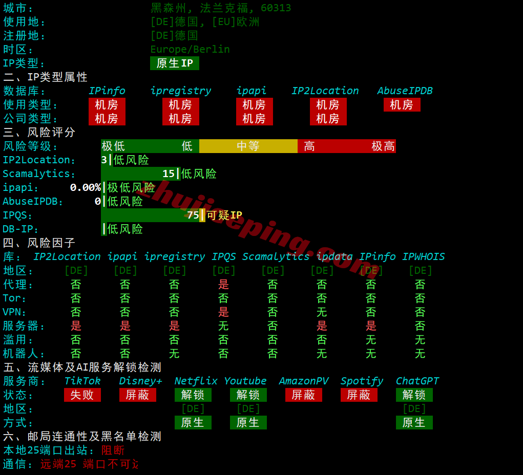 vdetri31 测评V.PS德国云服务器,原生德国IP解锁TikTok等/三网各自高端线路保速度!
