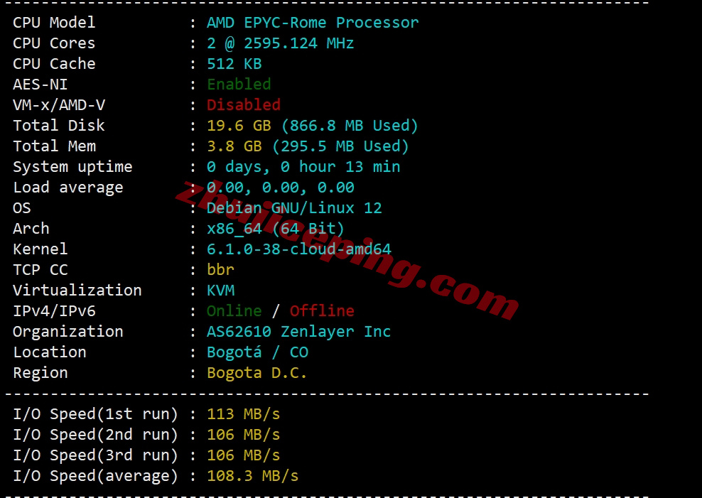 zlbgta1 详细测评zenlayer哥伦比亚云服务器, 10Gbps带宽/波哥大数据中心