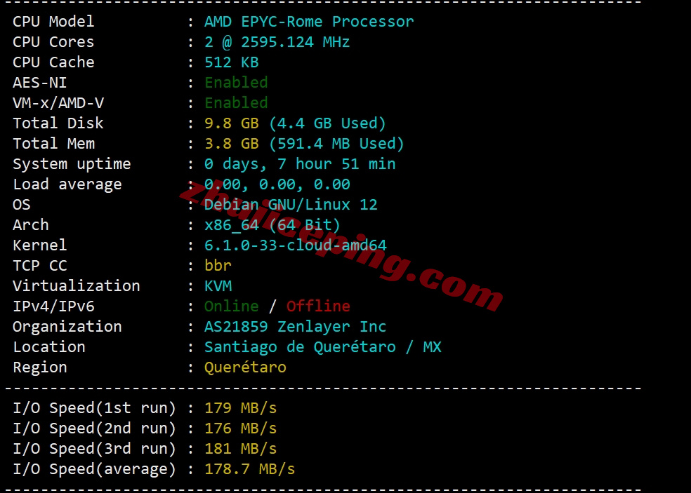 zlmxc1 zenlayer墨西哥云服务器测评，10G带宽、按小时计费、解锁TikTok/chatgpt/Gemini/Claude等