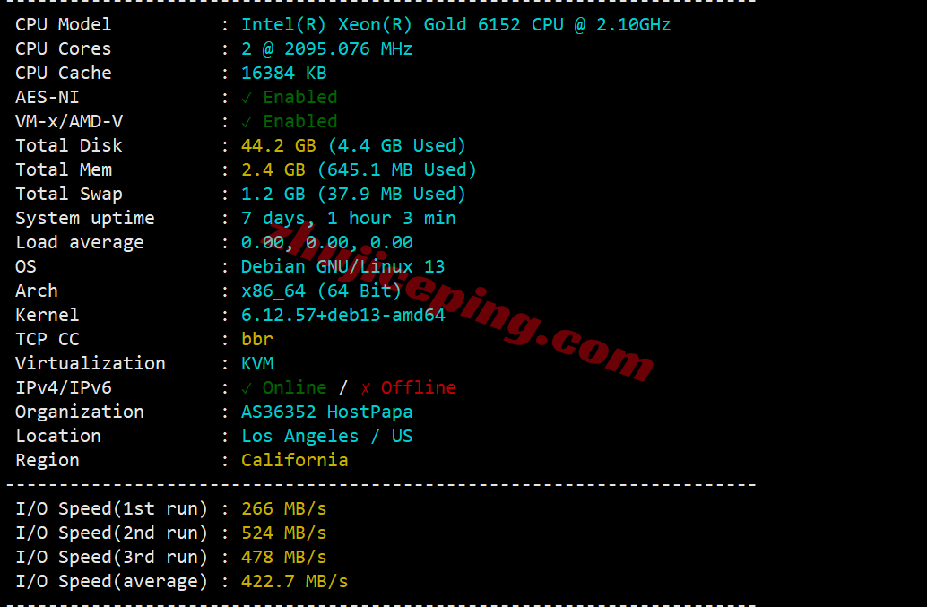 rn3la1 racknerd洛杉矶DC03机房VPS测评，美国原生IP解锁TikTok等