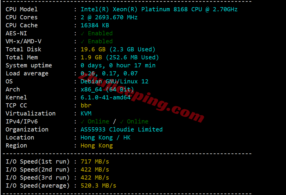 ythkcld1 云途香港优化网络CLD系列VPS测评，性能强/网络效果好