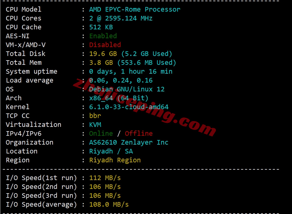 zlriyad1 zenlayer沙特阿拉伯云服务器测评，大带宽覆盖中东/畅联西欧