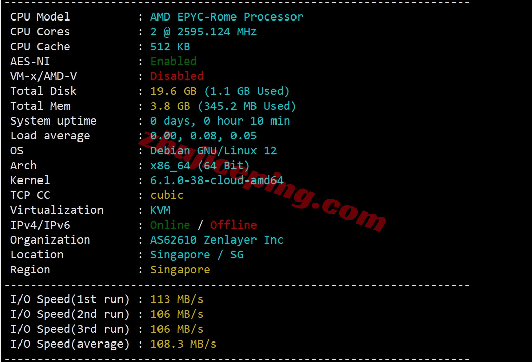 zlsinga1 zenlayer新加坡机器测评，原生IP解锁TikTok等，移动效果极佳