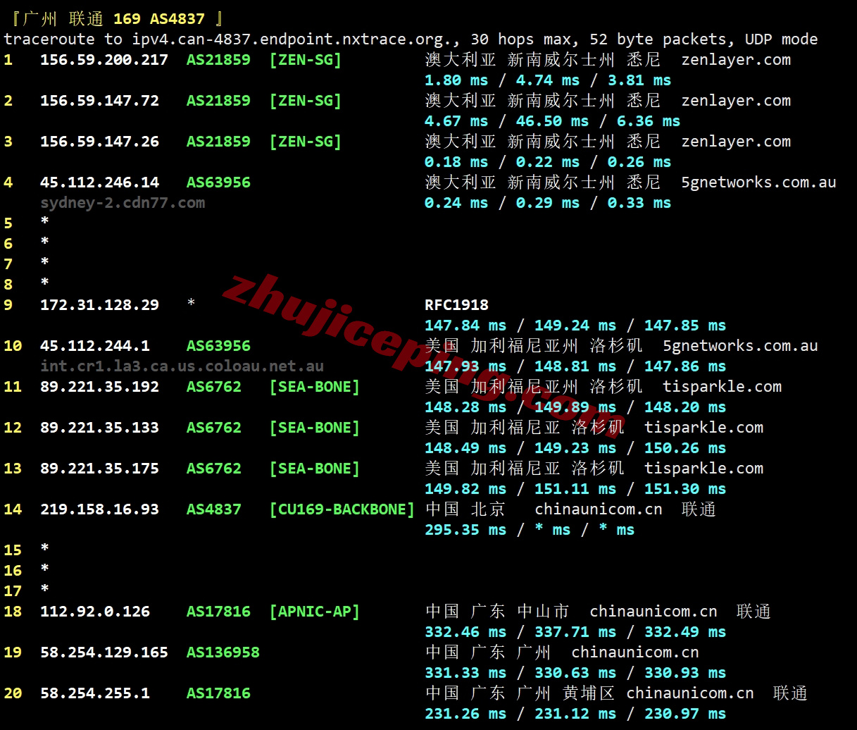 zlsydney23 zenlayer澳大利亚云服务器测评，10G超大带宽，解锁流媒体效果好