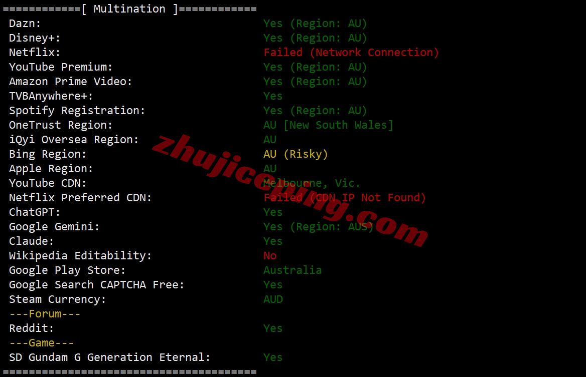 zlsydney28 zenlayer澳大利亚云服务器测评，10G超大带宽，解锁流媒体效果好